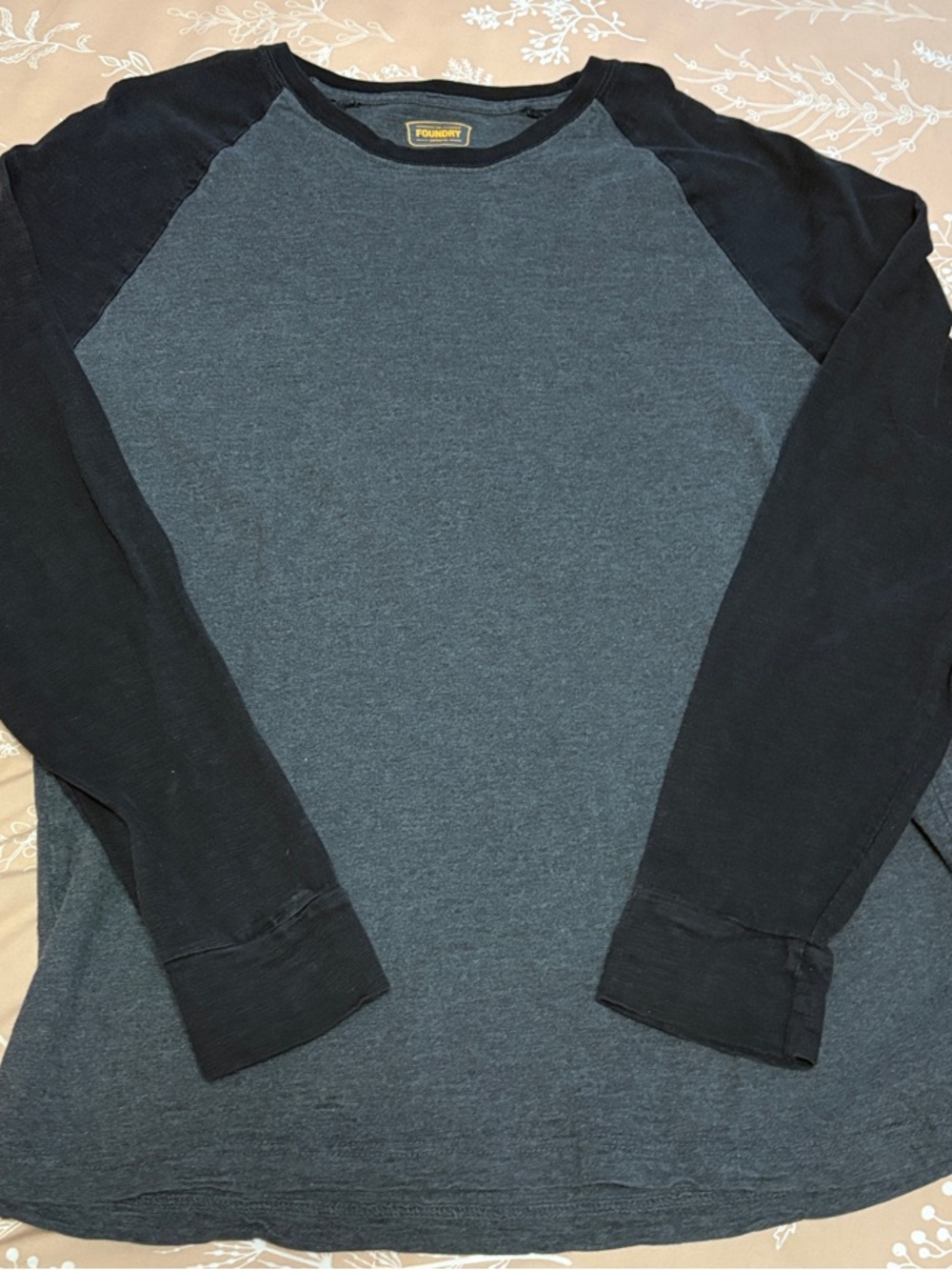 The Foundry Supply Co. Men's Two-Tone Long Sleeve Tee in Charcoal & Black